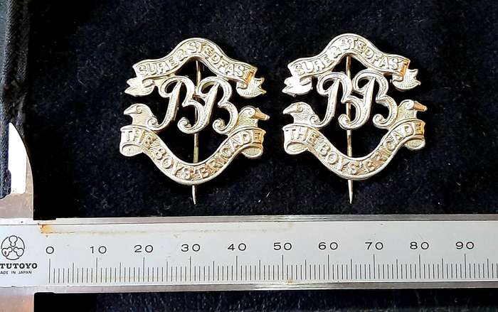 Mid-20th Century: 'Boys Brigade' Youth Organization Warrant Officer's Collar Badges w/ Pins (x2)