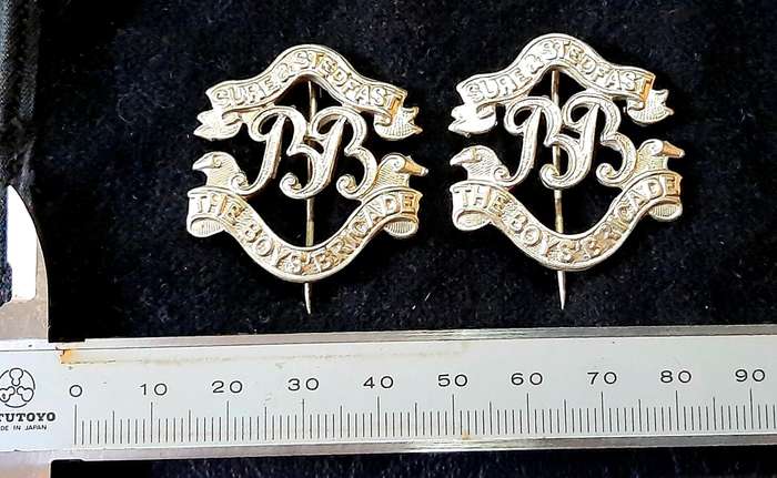 Mid-20th Century: 'Boys Brigade' Youth Organization Warrant Officer's Collar Badges w/ Pins (x2)