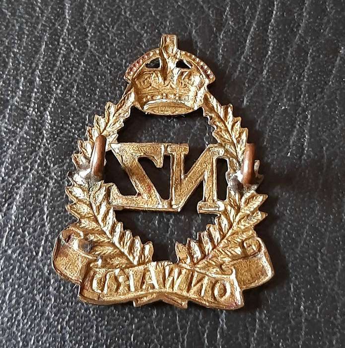 WW1: (ANZAC) New Zealand Military Forces Brass Cap Badge (Lugs Intact).