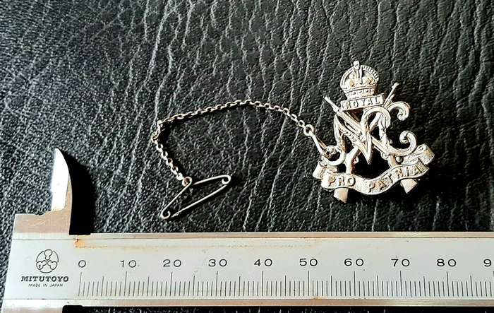 RARE: WW2 Royal Natal Carbineers Silverplated 'Sweetheart Brooch' Badge w/ Chain Fob (Pin Intact).