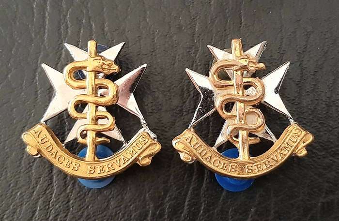 Border War 1980s: SA Medical Service Bi-Metal Collar Badge Pair (Pins Intact).