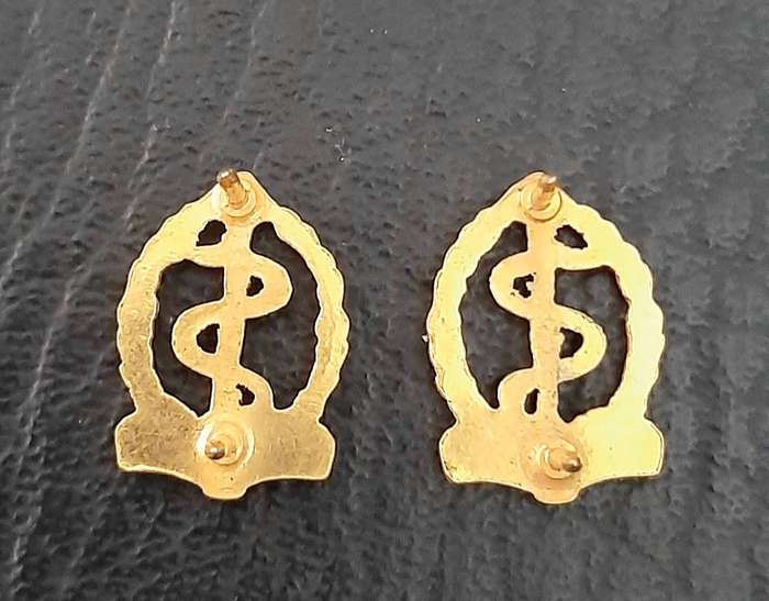 RARE: Border War Pre-1979 , SA Medical Service Officer's Gilt Mess Dress Collar Badges (x2 Pcs).