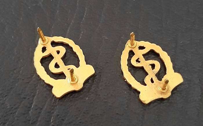 RARE: Border War Pre-1979 , SA Medical Service Officer's Gilt Mess Dress Collar Badges (x2 Pcs).