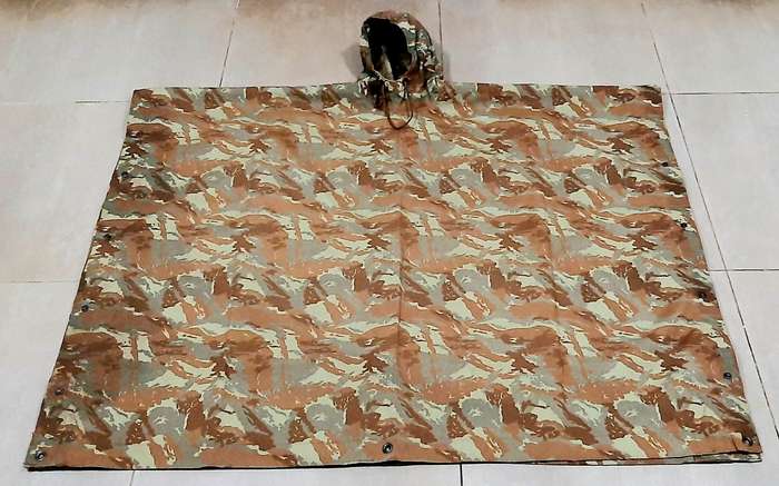 RARE: 1980s SADF - 32 Battalion Camouflage Poncho/ Groundsheet w/ Hood #2 .