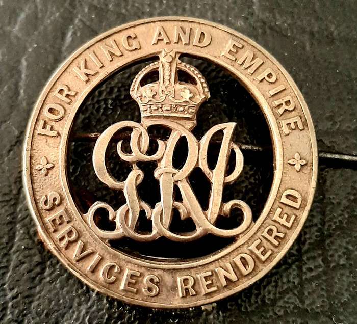 RARE: WW1. 925 Silver British Empire Wound Badge Services Rendered w/ Pin (SA Issue).