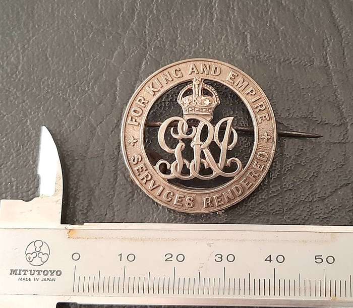 RARE: WW1. 925 Silver British Empire Wound Badge Services Rendered w/ Pin (SA Issue).