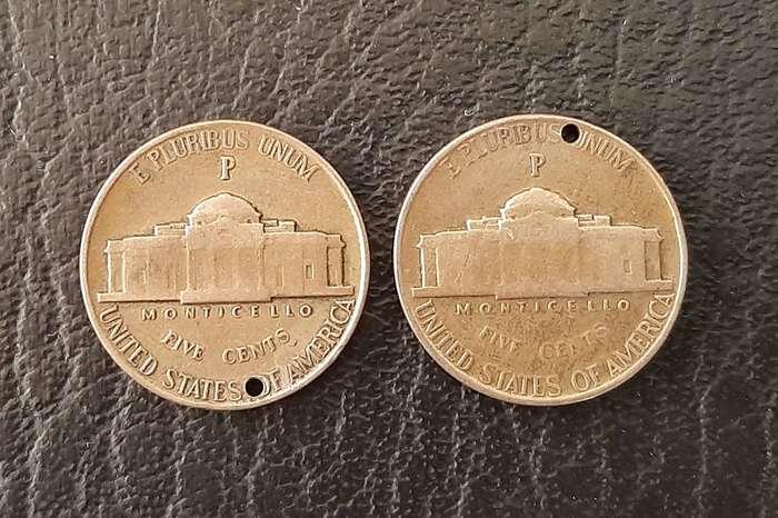 WW2: 1943-45 United States .350 Silver Jefferson Liberty 5 cent Coins (x2).