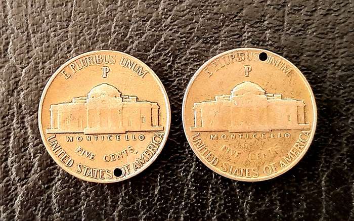 WW2: 1943-45 United States .350 Silver Jefferson Liberty 5 cent Coins (x2).