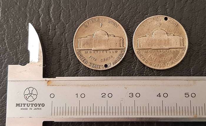 WW2: 1943-45 United States .350 Silver Jefferson Liberty 5 cent Coins (x2).