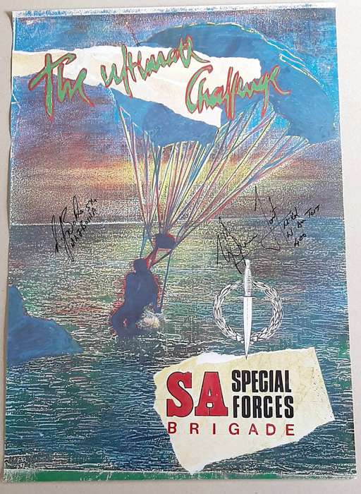 RARE: 1990s SA Special Forces 'Recce' Poster Hand-signed by Lt-Col. Wynand Du Toit & Major Botha.