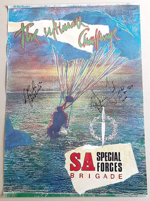 RARE: 1990s SA Special Forces 'Recce' Poster Hand-signed by Lt-Col. Wynand Du Toit & Major Botha.