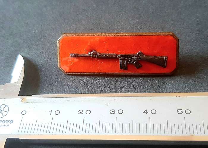 Border War: 1960s SADF Enamel & Brass Marksman's 'Skietbalkie' Proficiency Badge w/ Pins.