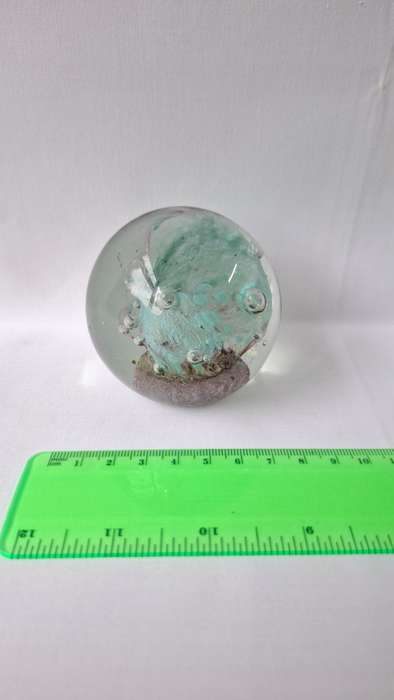 Beautiful Vintage Glass Paperweight with Blue and Purple Swirls Inside - Good Condition