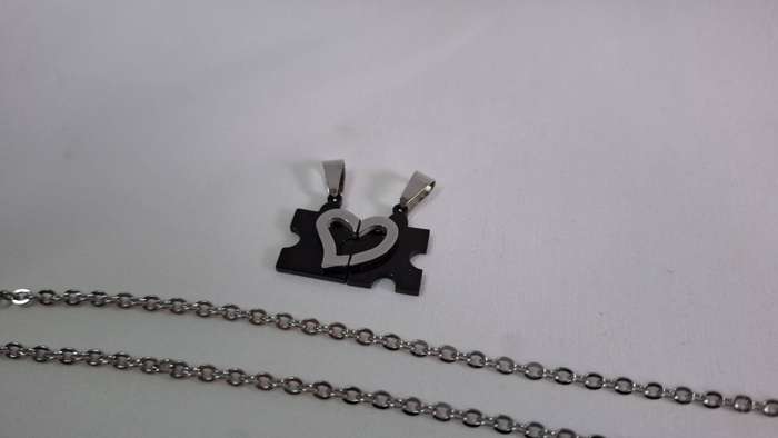 Lot 18B - His and Hers Magnetic Heart Puzzle Necklace with Single Chain