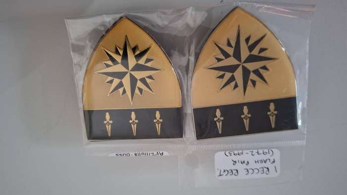Set of SADF 1 Recce Regiment Metal Shoulder Flashes 1972-1993 (Pins in Tact) in Good Condition