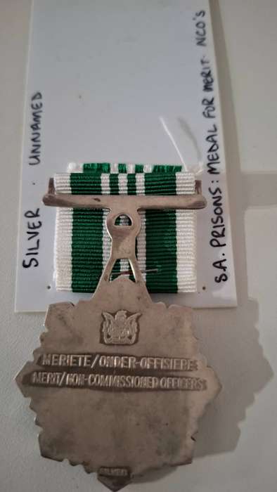 Silver South Africa Prisons Medal for Merit NCO's - Unnamed - Excellent Condition