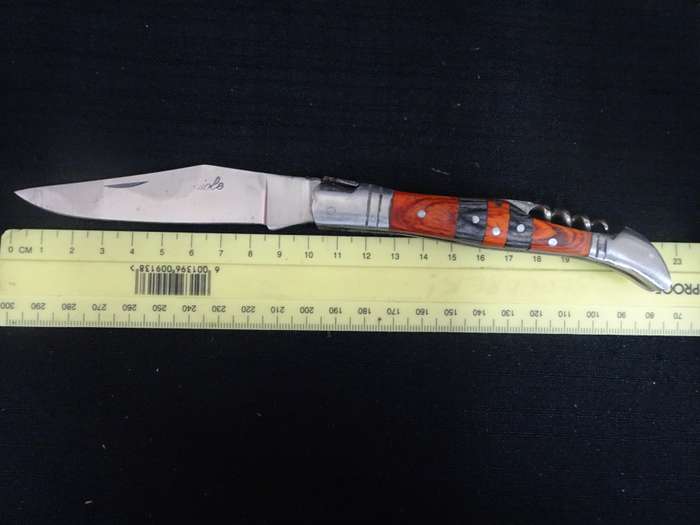 Fantastic Vintage `Laguiole` Folding Knife With Corkscrew Black And Red Stained Wood Handle