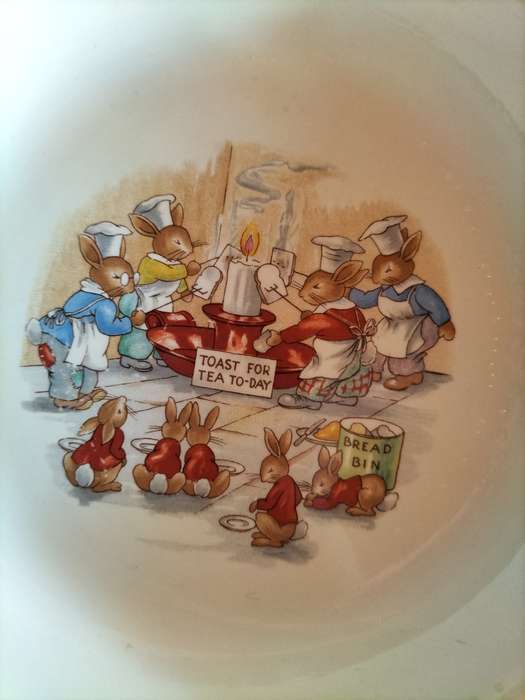 Beautiful Vintage Royal Doulton Bunnykins  - Hot Water Warming Bowl - Toast For Tea Day