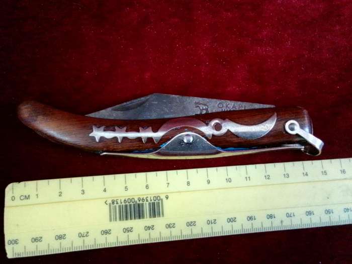 Stunning Vintage South Africa Okapi Folding Pocket Knife With Wooden Handle With Metal Designs