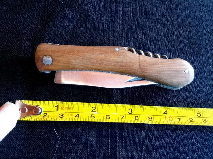 Stunning Stainless Steel  Folding Pocket Knife With Corkscrew And Wooden Handle-Good Condition
