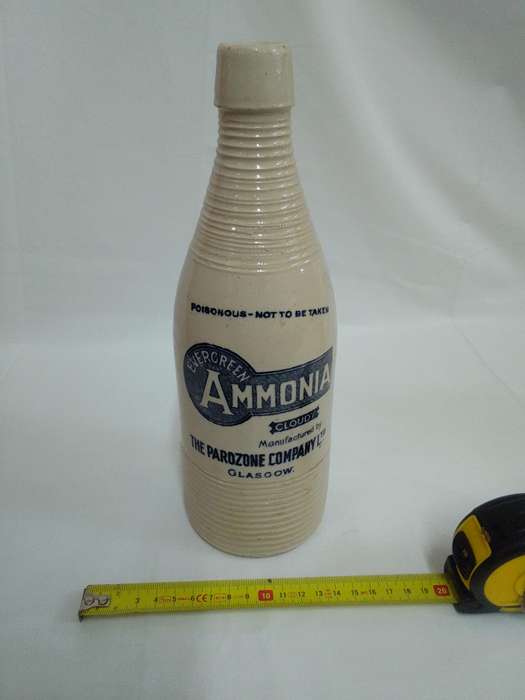 Early 1900`s Vintage Evergreen Ammonia Bottle Manufactured By The Parozone Company Glasgow