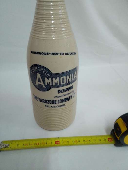 Early 1900`s Vintage Evergreen Ammonia Bottle Manufactured By The Parozone Company Glasgow