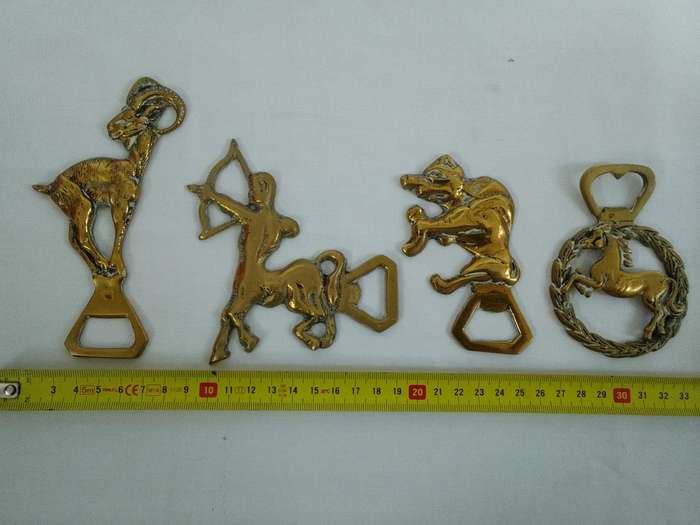Four Stunning Vintage Brass Bottle Openers - Good Condition