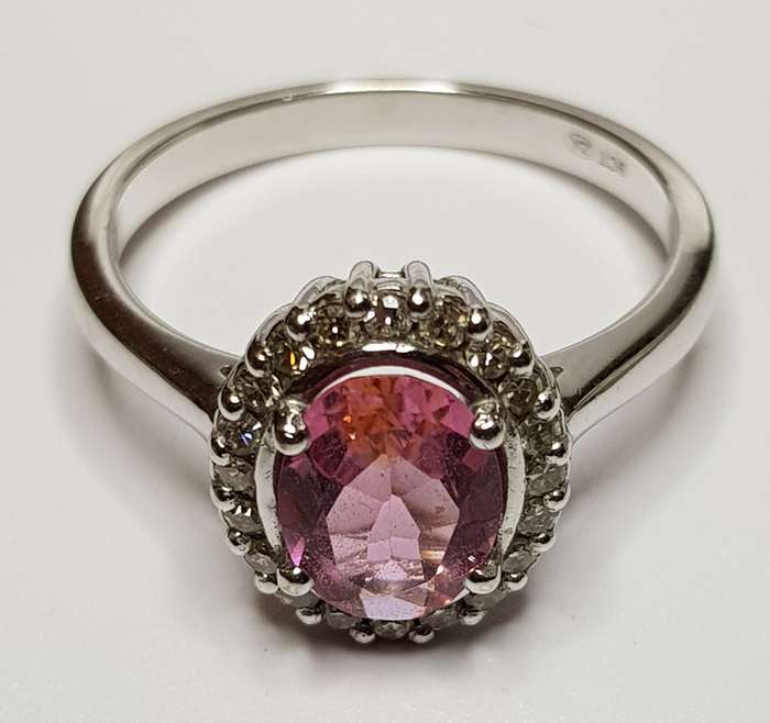 9K White Gold Tourmaline and Diamond Ring