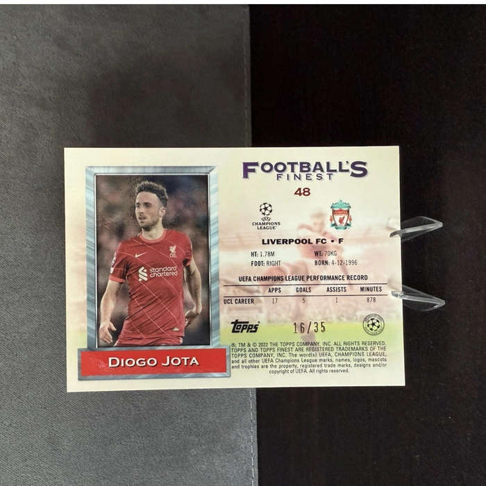 Limited Print 2021-22 Topps Finest Flashback Soccer Diogo Jota Prism Refractor /35