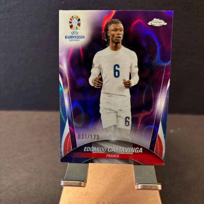 Limited Print 2023-24 Topps Chrome UEFA Euro Eduardo Camavinga Purple Lava Refractor /175