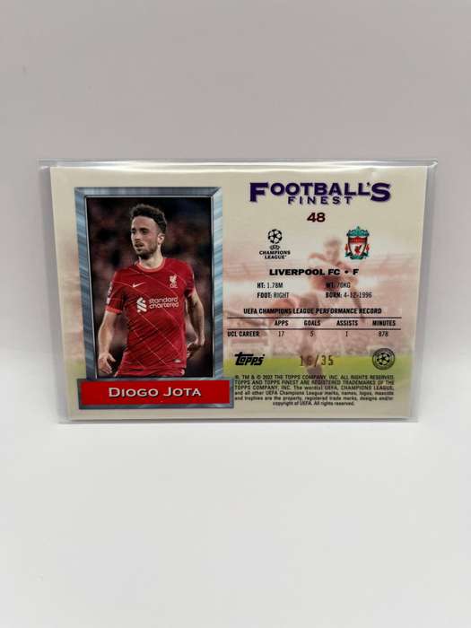Limited Print 2021-22 Topps Finest Flashback Soccer Diogo Jota Prism Refractor /35