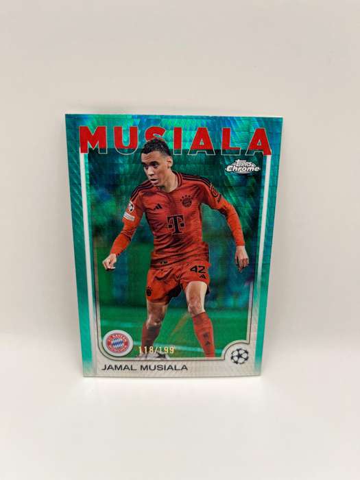 Limited Print 2024-25 Topps Chrome Club Competitions Jamal Musiala #42 Aqua Prism /199