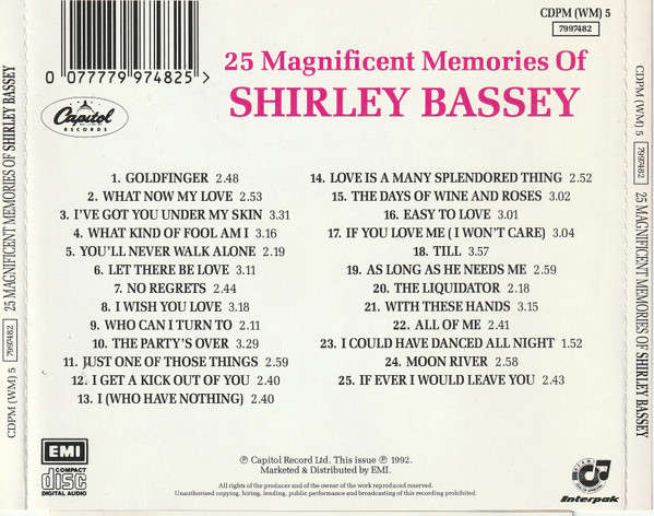 Shirley Bassey- 25 Magnificent Memories Of
