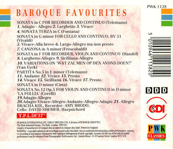 Baroque Favourites - Bracha Kol, Amy Brodo, David Shemer (CD)