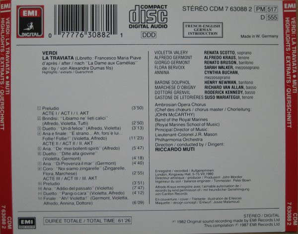 Verdi La Traviata Highlights Extraits Querschnitt (CD)