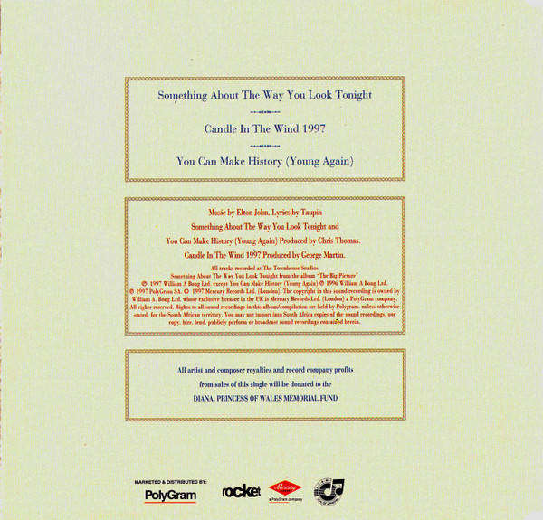 Elton John - Something About The Way You Look Tonight / Candle In The Wind 1997 (CD, Single, J-card)