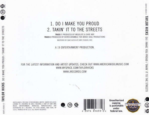Taylor Hicks - Do I Make You Proud / Takin' It To The Streets (CD Single)
