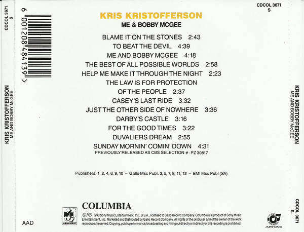Kris Kristofferson - Me And Bobby McGee (CD)