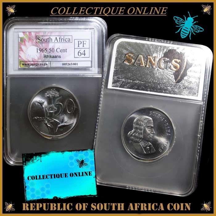 1965 : REPUBLIC of S. A. : 50 Cent : LOW MINTED : 24.988 : GRADED PF 64 : GRADE By S.A.N.G.S.