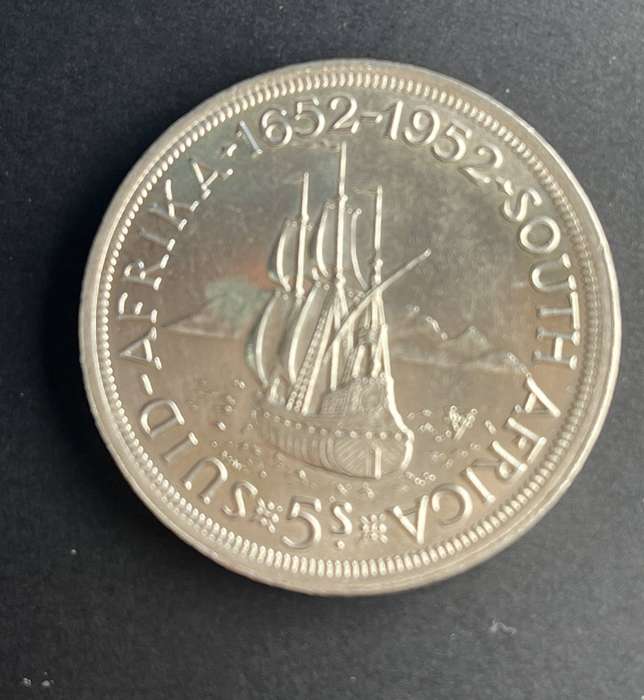 300th anniversary founding of Cape Town. Five shilling .500 silver