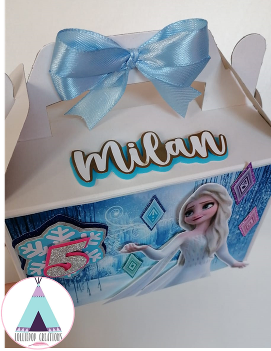 Frozen Themed and personalised Party Boxes (10 Boxes) PLUS 10 FREE Cupcake Toppers
