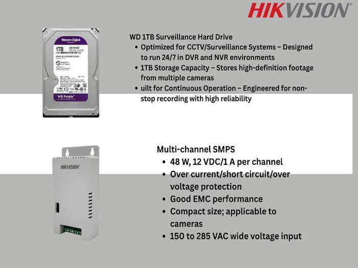 Hikvision 4-Ch ColorVu CCTV Kit with 1TB HDD, Zatech RG59 Cable Roll and JB