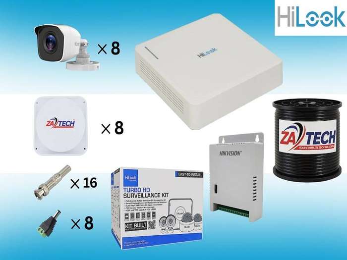 HiLook 8CH CCTV Kit With Zatech RG59 Cable Roll, Junction Boxes