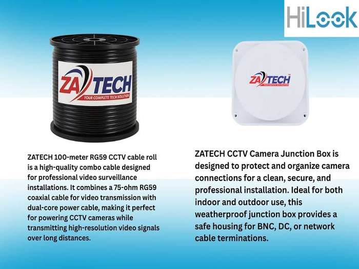 HiLook 8CH CCTV Kit With Zatech RG59 Cable Roll, Junction Boxes