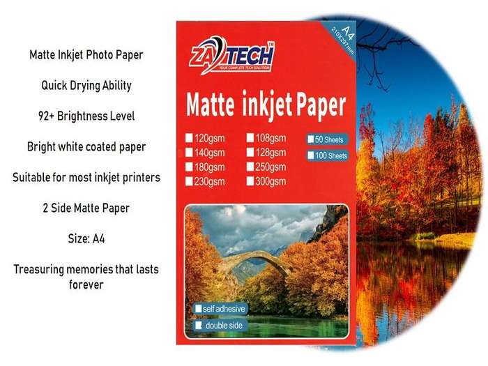 ZATECH 2 Side Matte Inkjet  Photo Paper 300G X50PACK