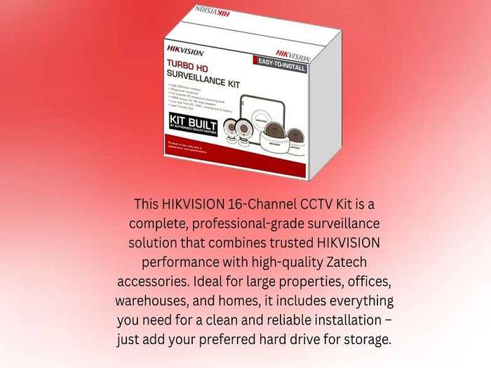 HIKVISION 16CH DVR Kit with 2MP Cameras, Zatech Cables, PSU & Boxes