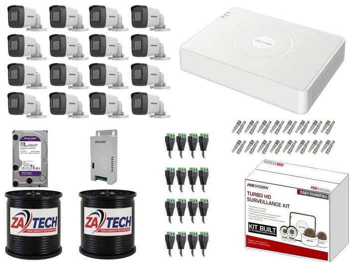 HIKVISION 16CH DVR Kit with 16x 2MP Cameras, 2TB HDD & Zatech Cables