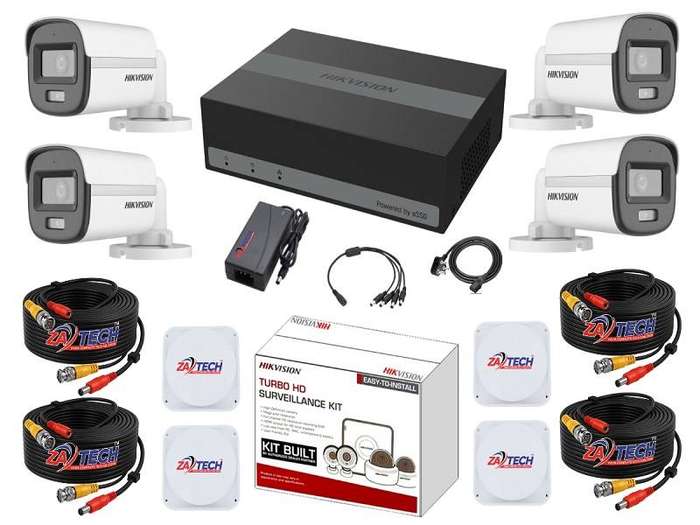 Hikvision 4-Ch ColorVu CCTV Kit with 1TB eSSD DVR, ZATECH 20m Cables and JB