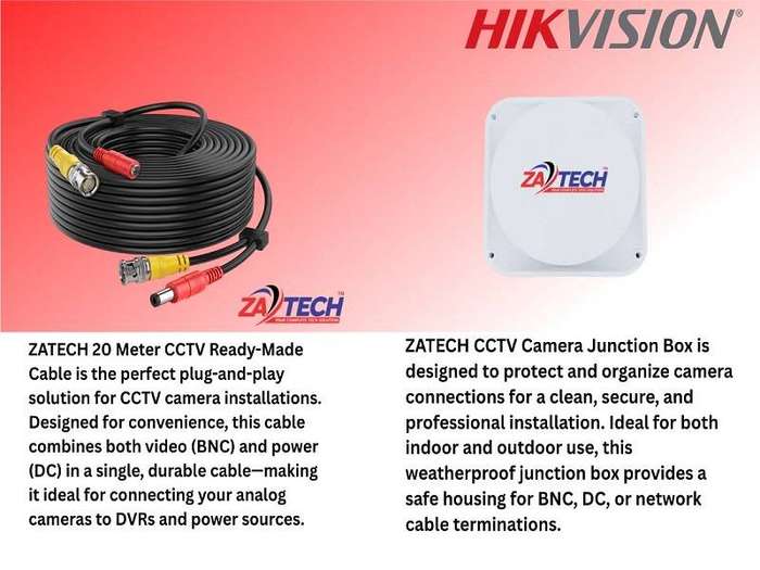 Hikvision 8CH 2MP CCTV Kit with Ready-Made Cables & Zatech Junction Boxes
