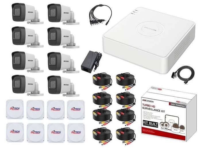 Hikvision 8CH 2MP CCTV Kit with Ready-Made Cables & Zatech Junction Boxes